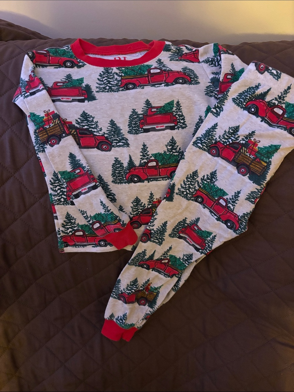 Place Red and Green Holiday Truck Kids Pajama Set